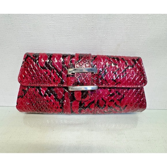 Hot‎ Pink Snake Print Evening Clutch Bag - Picture 1 of 7